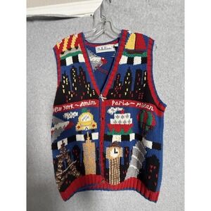 BellePointe Vest Womens M City Travel London Paris Knit New York Rare Grannycore